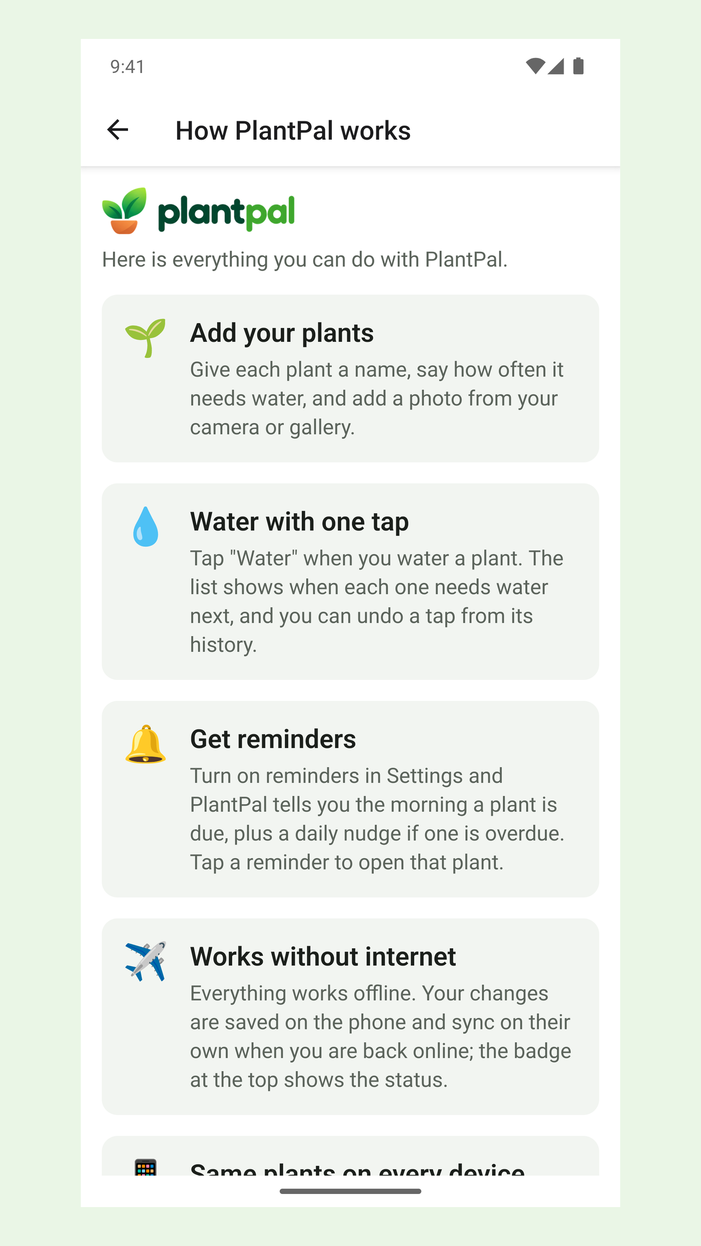 PlantPal How it works guide screen